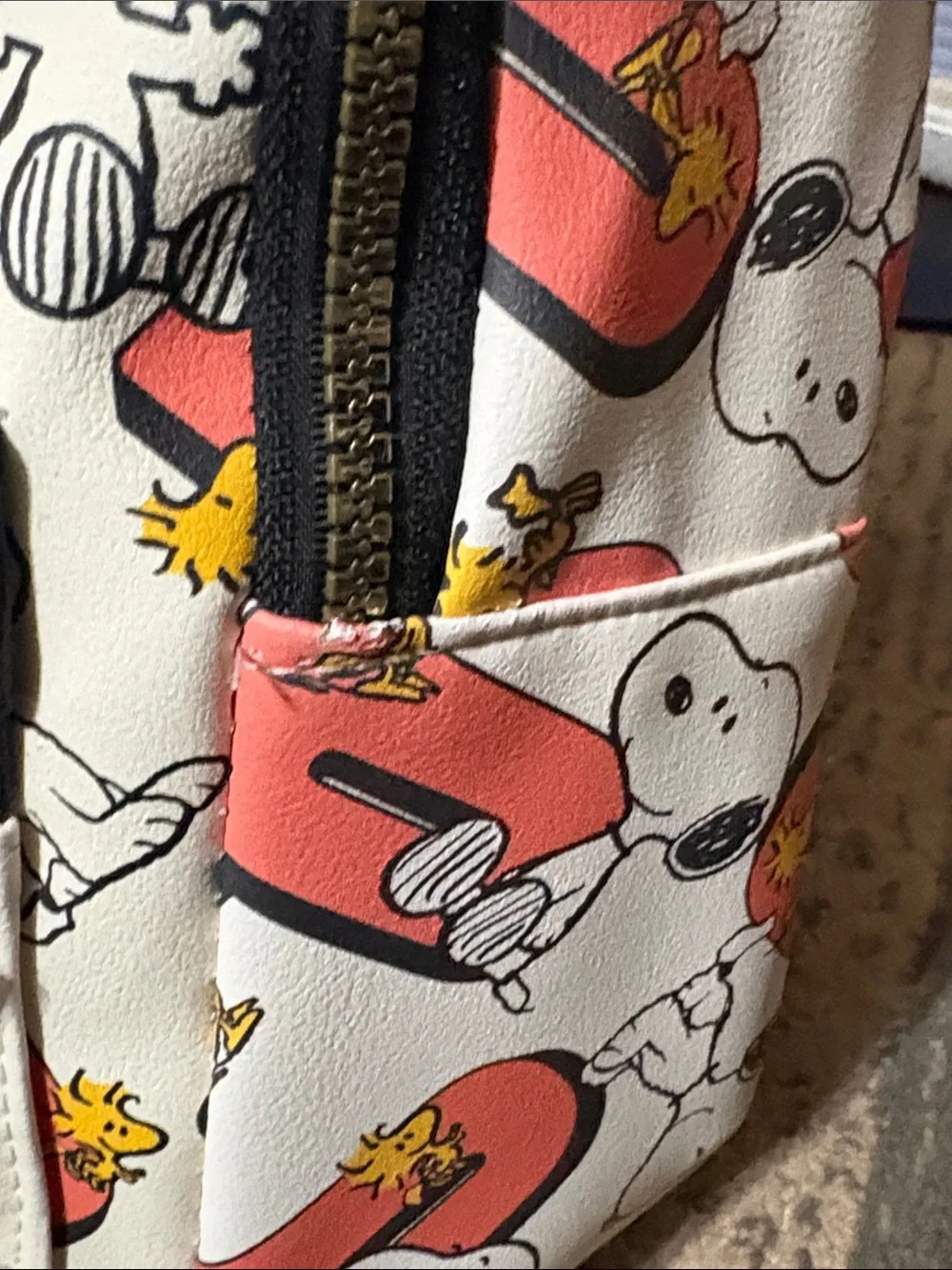 NWT Peanuts Mini Backpack in Cream, Coral and Black - Snoopy Print